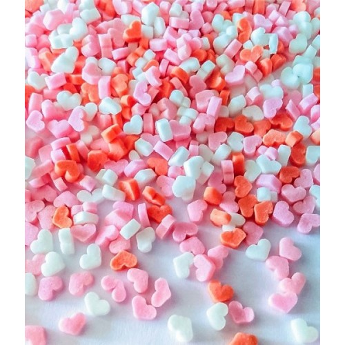 Decorating sugar -  hearts pink / red / white - 100g