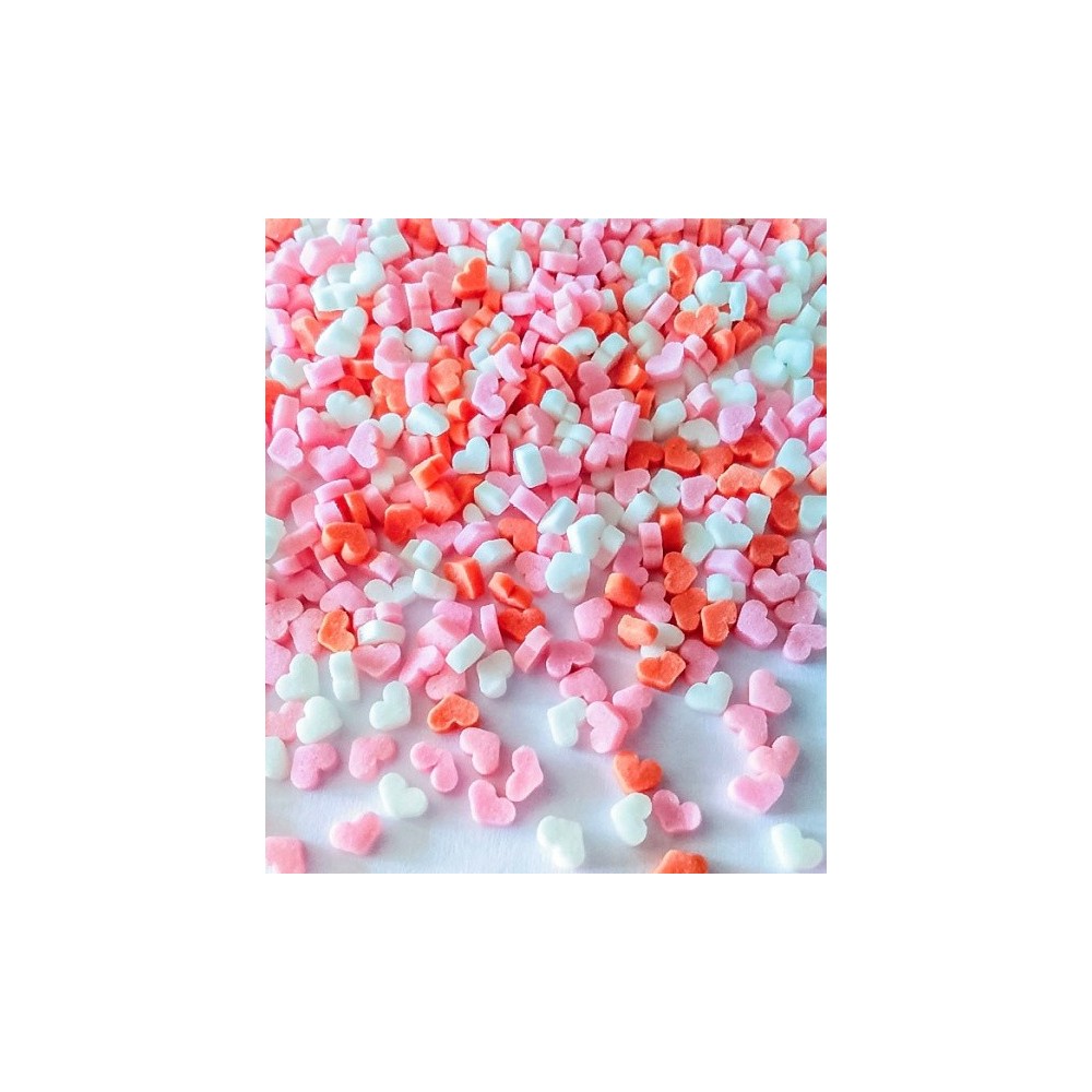 Cukrové zdobenie -  srdiečka ružová / červená / biela - 100g