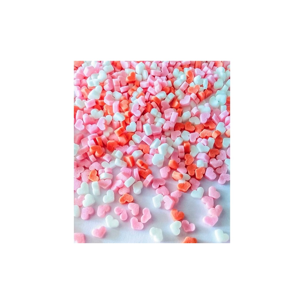 Decorating sugar -  hearts pink / red / white - 100g