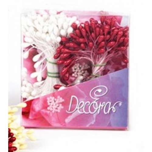 Decorative floral stamens - medium - pearl red / white 288pcs