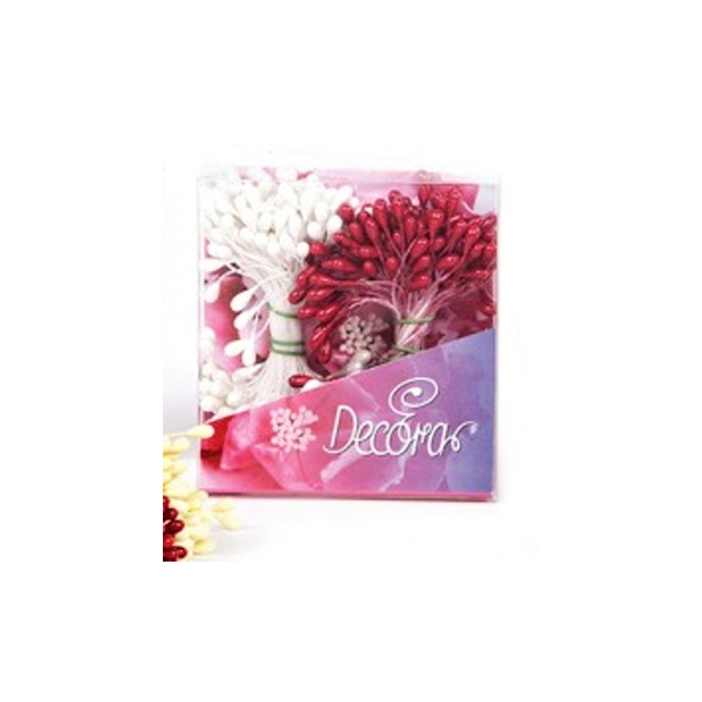 Decorative floral stamens - medium - pearl red / white 288pcs