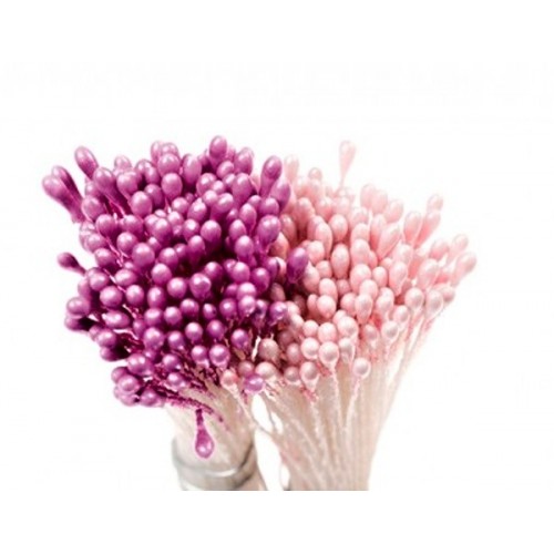 Decora kvetinové piestiky - stredná - perleťové ružové / fialové 288ks