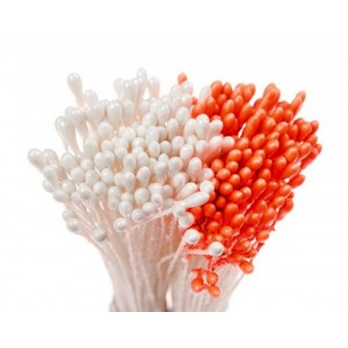 Decorative flower stamens - medium - pearly white / matte orange 288pcs