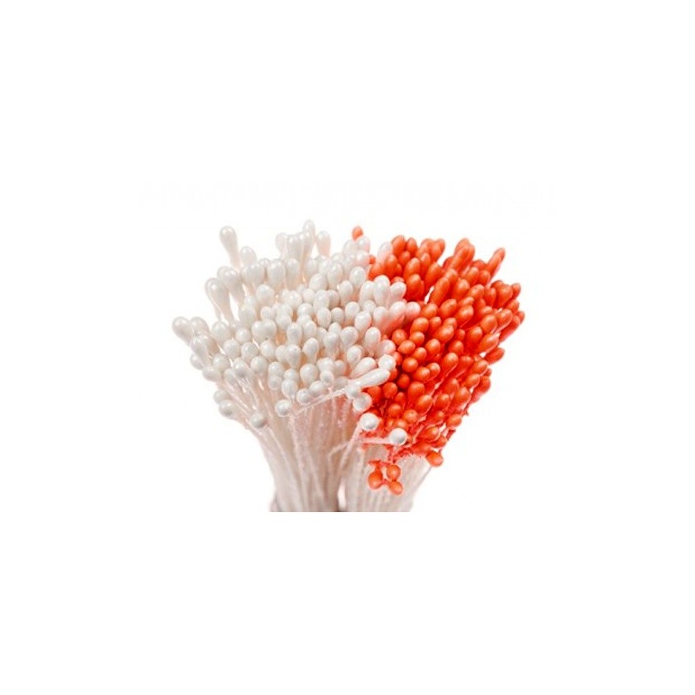 Decorative flower stamens - medium - pearly white / matte orange 288pcs