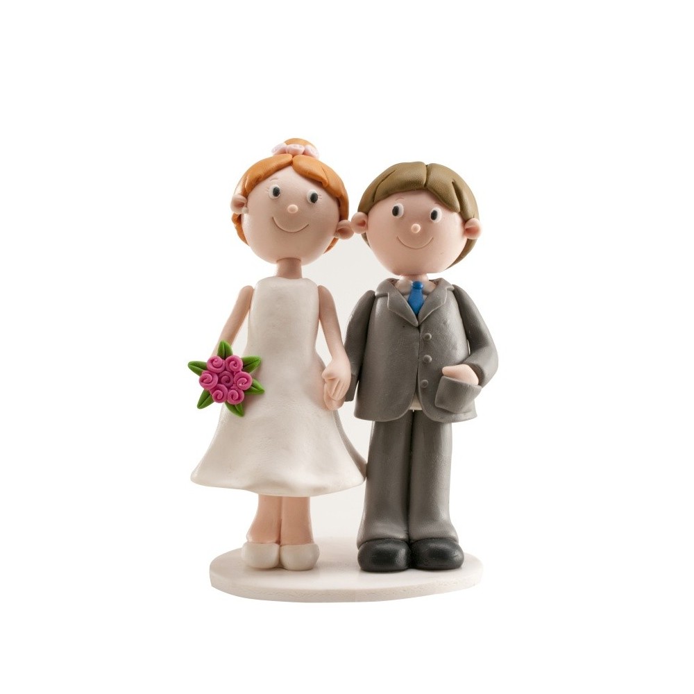 Svatební figurky - ženich a nevěsta se drží za ruce 13cm