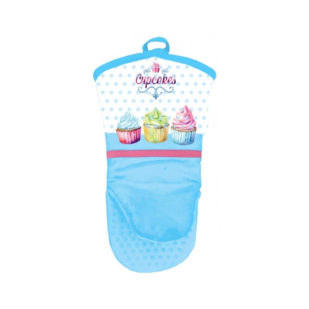 Kitchen glove with silicone palm - CupCakes blue