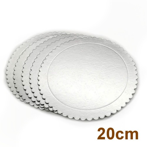 Set of 5 silver cake boards - round - 20cm.