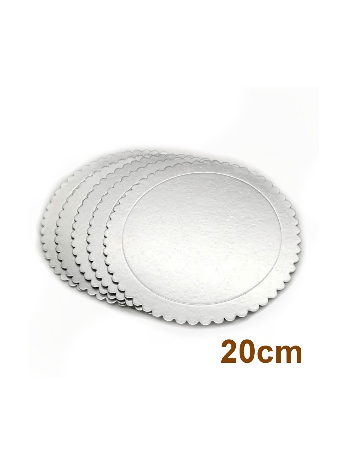 Set of 5 silver cake boards - round - 20cm.