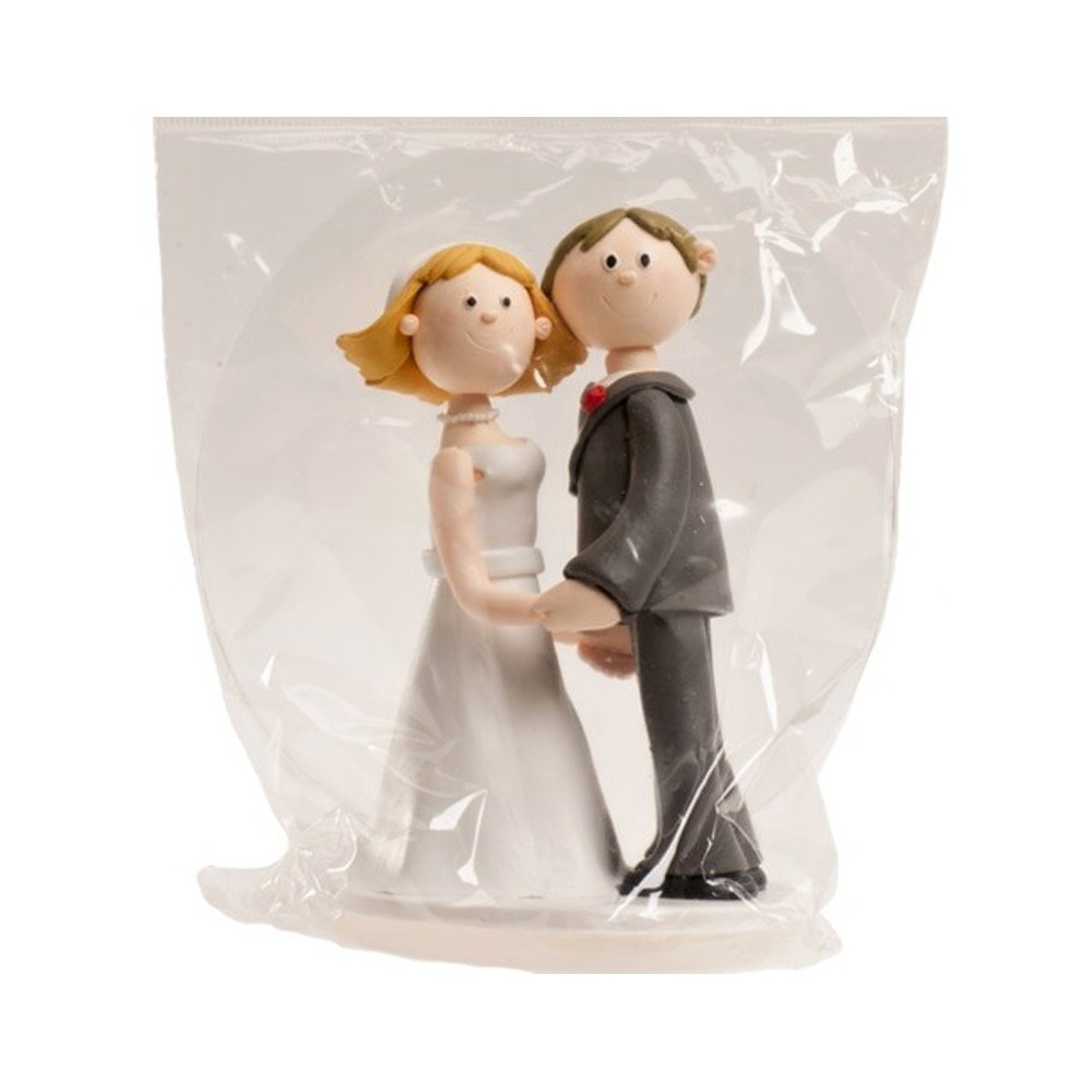 wedding figurines - holding hands - clay