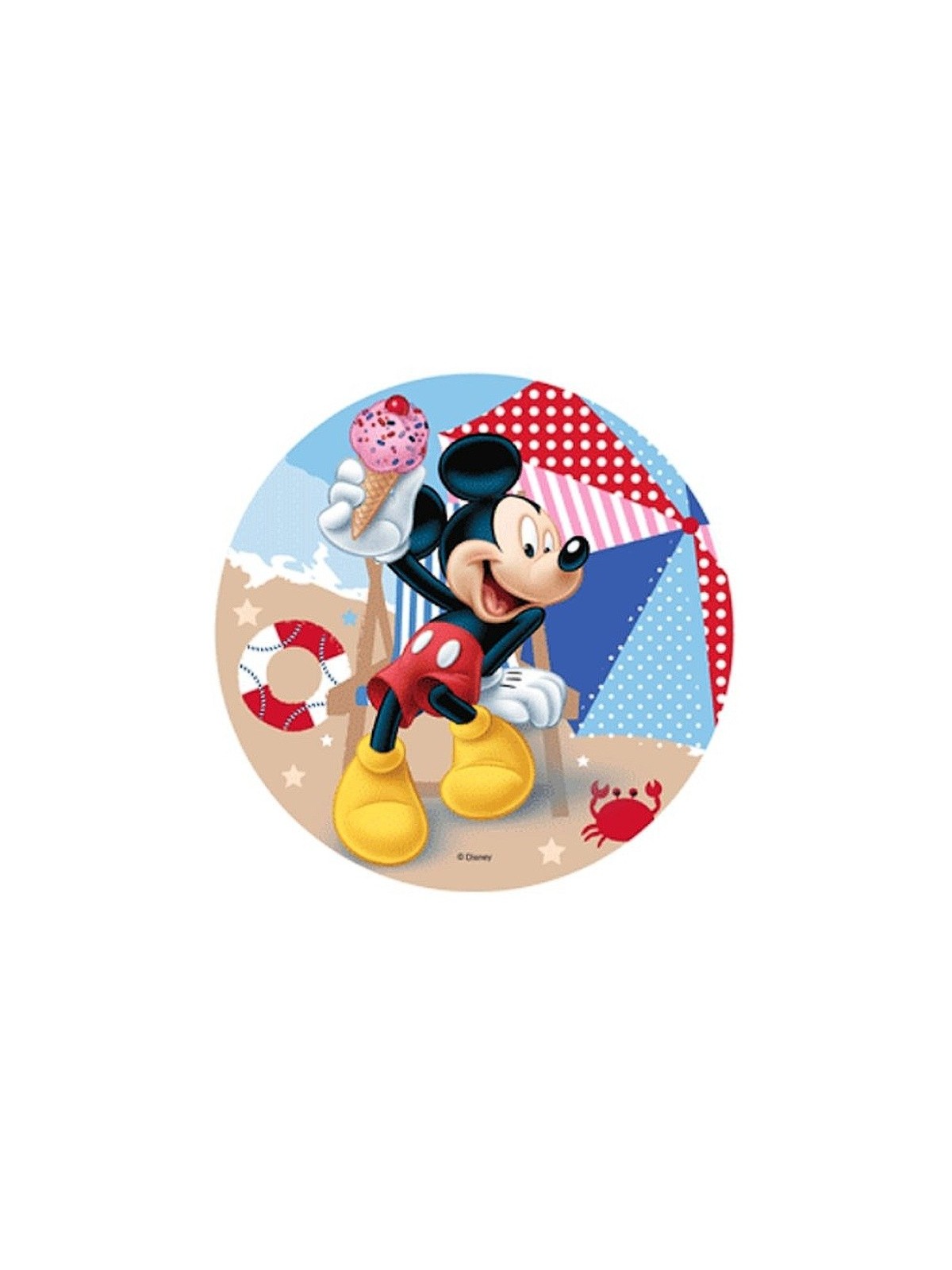 Jedlý papier karta guľatý - Mickey Mouse  - pláž