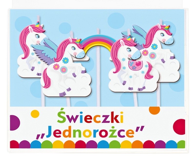 Dortová svíčka mini -  Unicorn + duha - 5ks