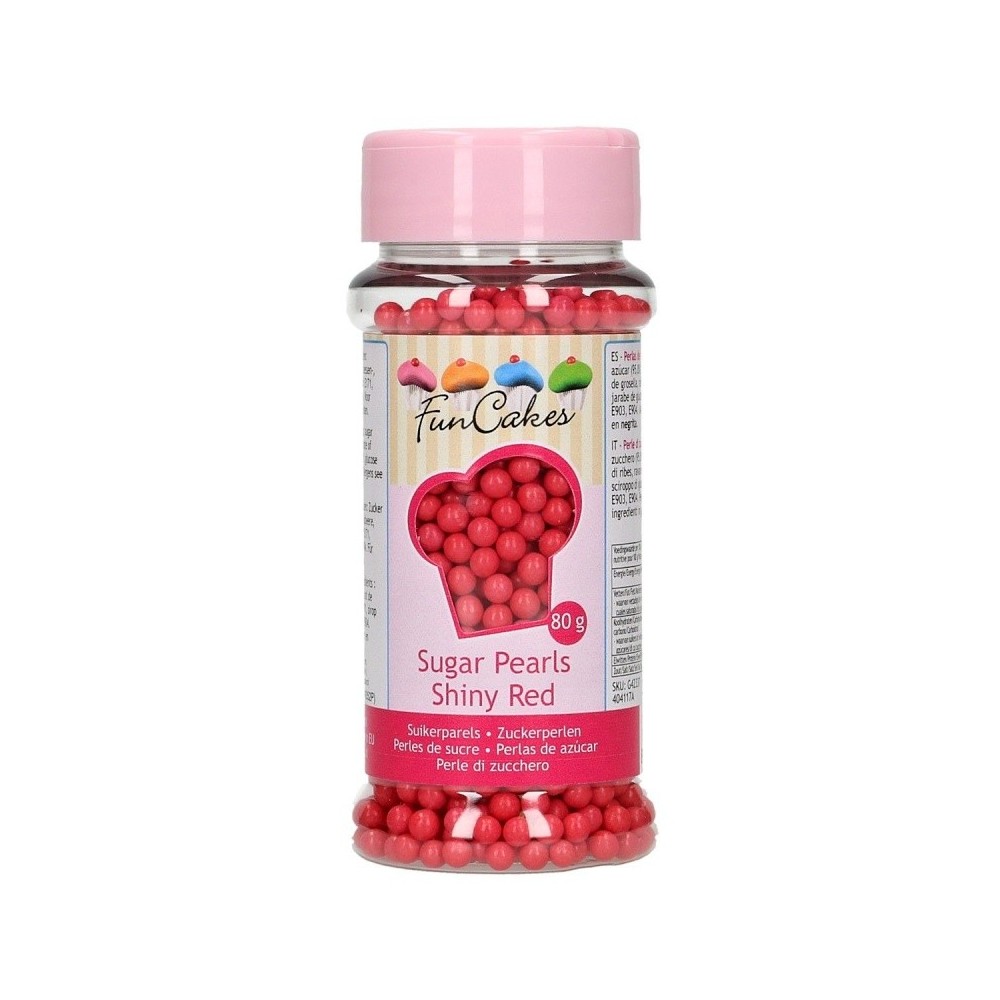 FunCakes Sugar Pearls 4mm - Shiny Red - 80g