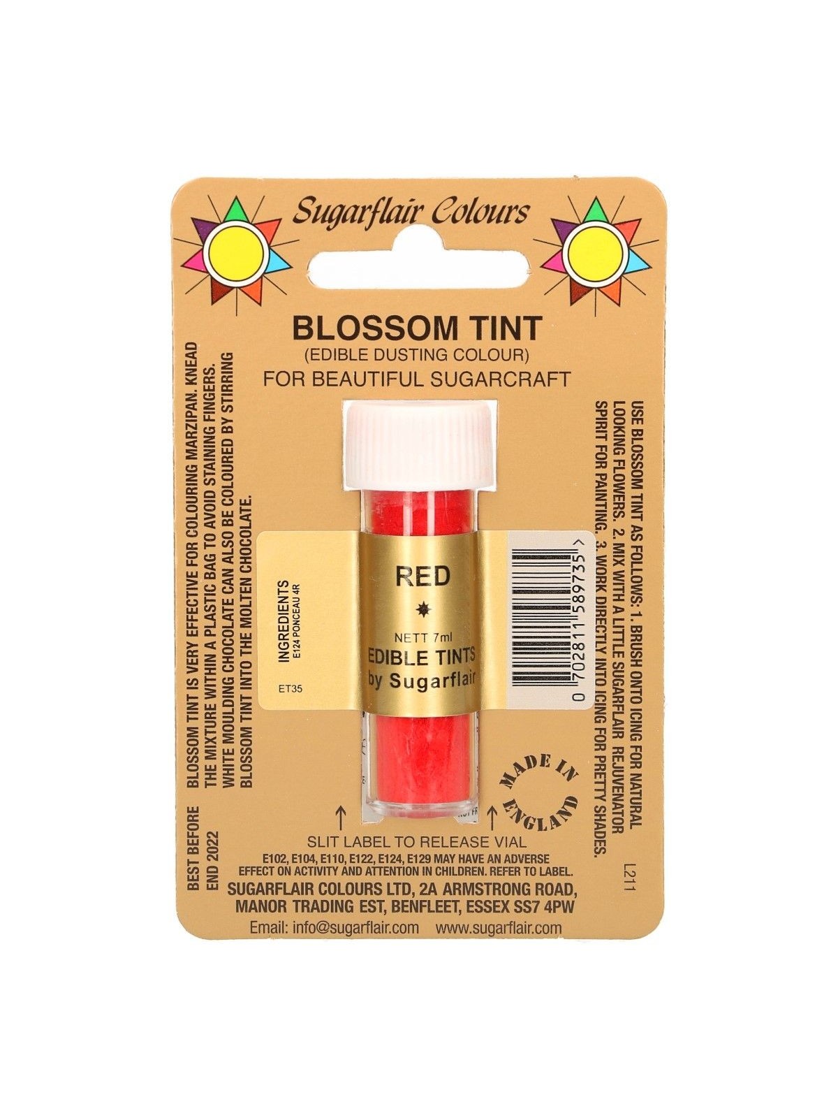 Sugarflair - barwnik sypki - czerwony - RED - 7ml.