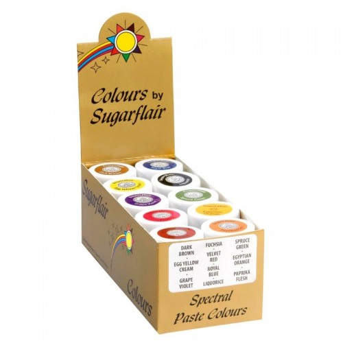 Sugarflair paste colours spectral collection set of 10 pieces.