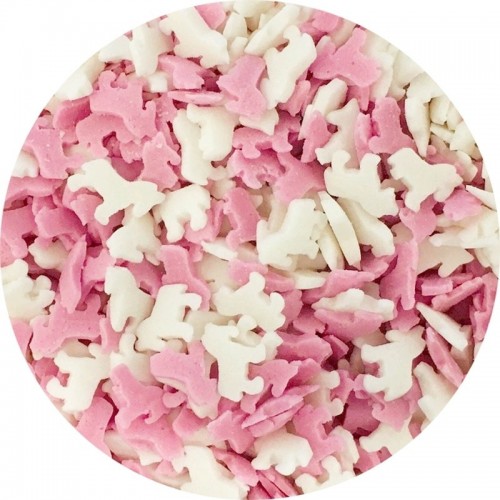 Cukrová dekorace jednorožci - růžová / bílá - 100g