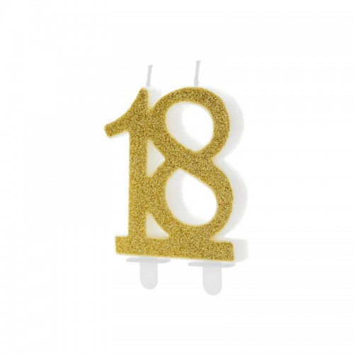 PartyDeco jubilee candle large - glitter gold - 18