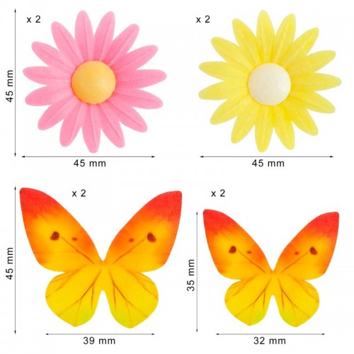 Dekora essbares Papier - 4 Stück Schmetterlinge + 4 Stück Gänseblümchen