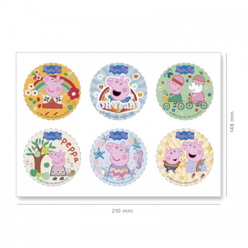 Dekora - Peppa Pig Edible Sugar disc Cake Toppers - 6 discs -  5.8 cm