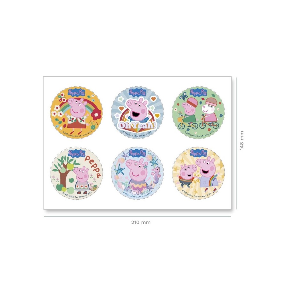 Decor - fondant/sugar discs - Peppa Pig - 6 discs - 5.8cm