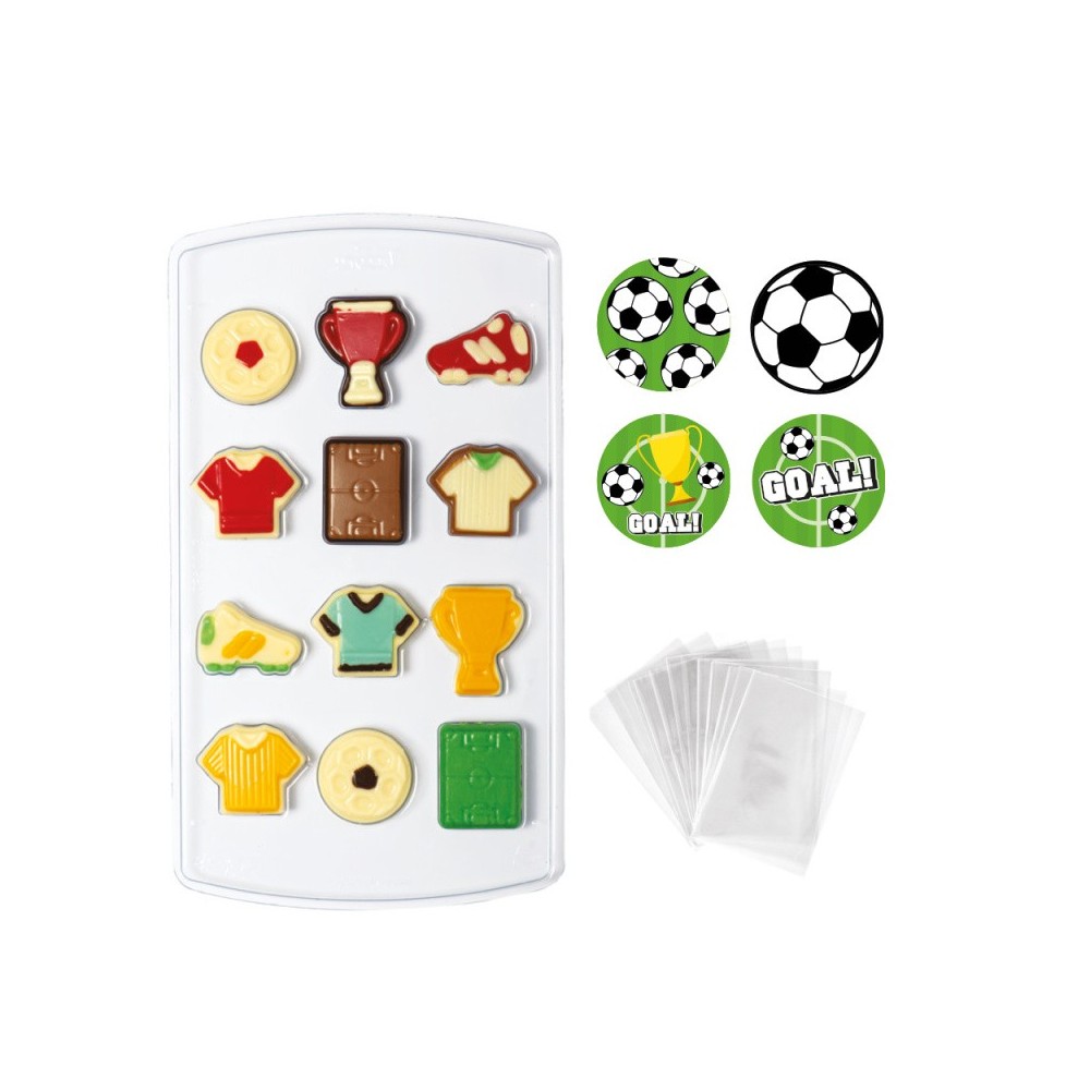 Decora football Chocolate mold + clear bags + sticker