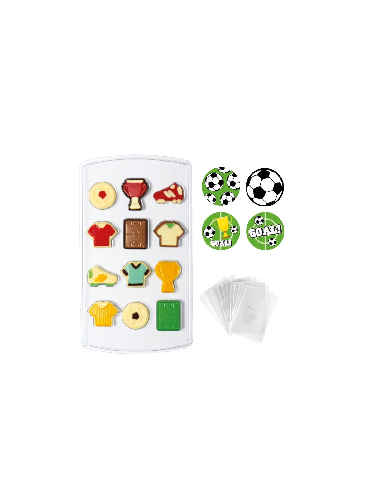 Decora Football Mold for chocolate + packaging + sticker