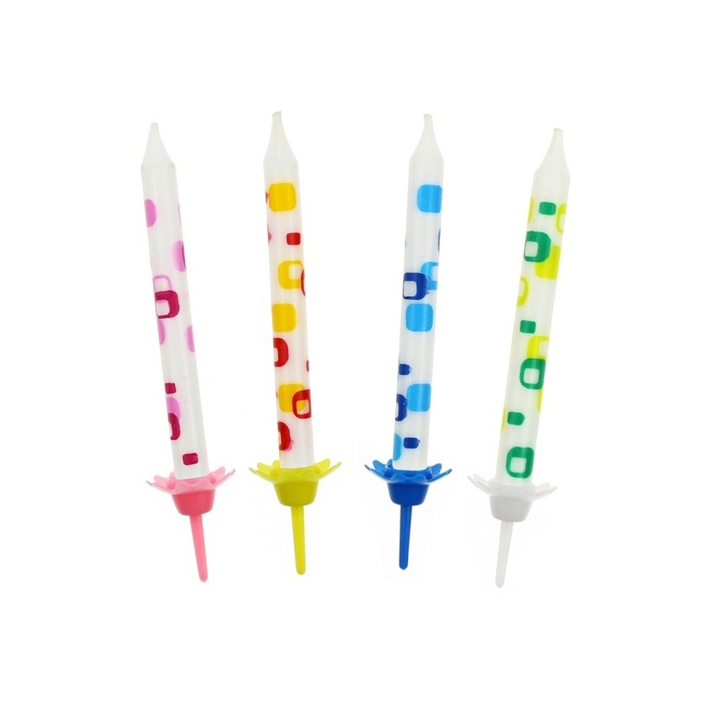 Birthday candles - short - white with square - 12 pcs