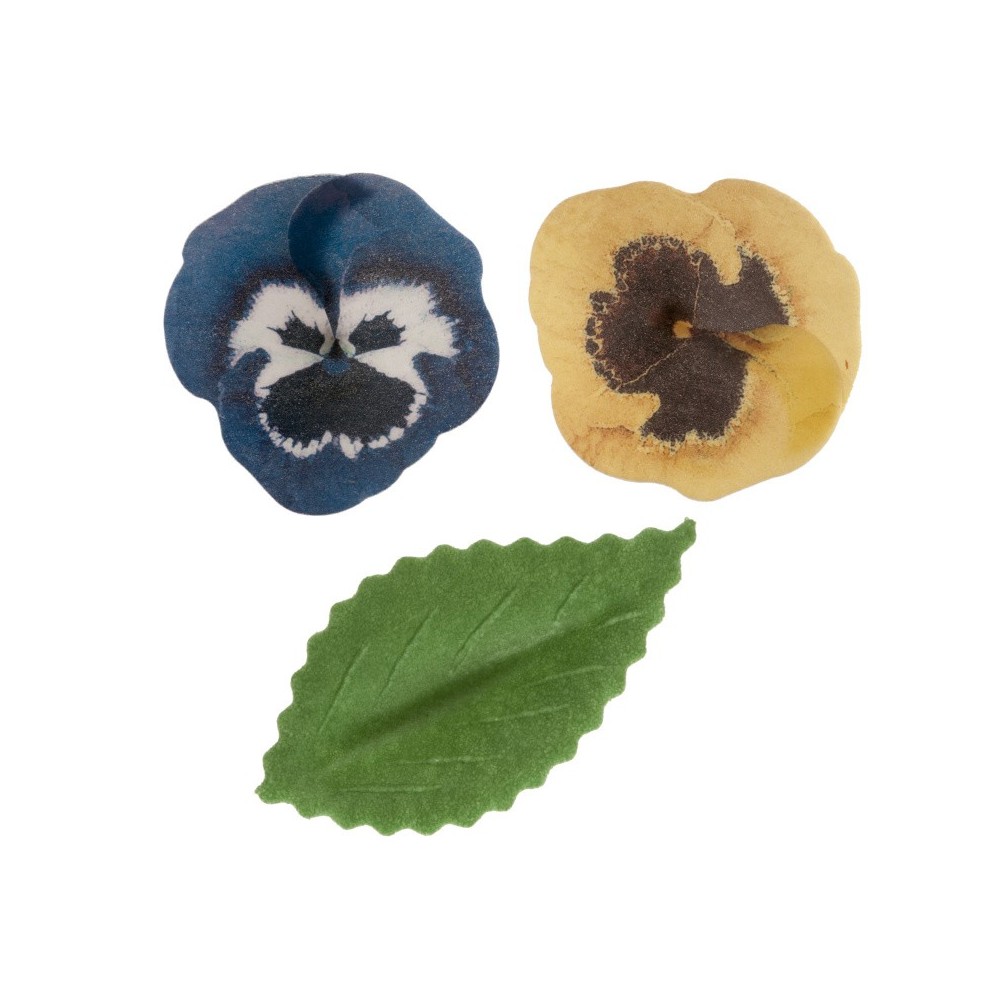 Dekora - edible paper - 3 pcs of pansies + 6 pcs of leafs